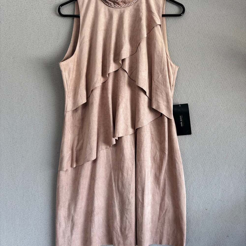 Zara Basic Collection Sleeveless Tiered Ruffle Faux Suede Dress